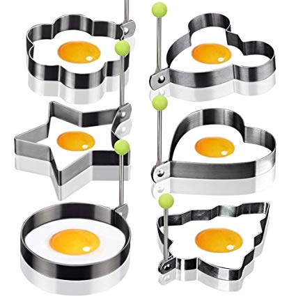 anello antiaderente per colazione muffin rotondi 4 anelli per uova per arrostire le uova per uova e pancake in acciaio inox pancake con manico anti-scottatura e pennello per olio 